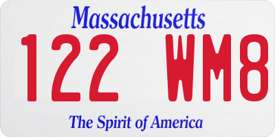 MA license plate 122WM8
