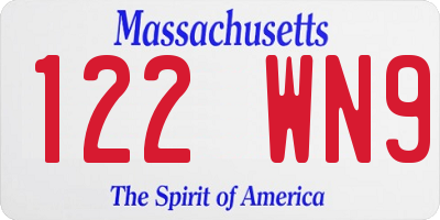 MA license plate 122WN9