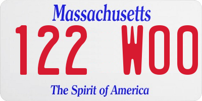 MA license plate 122WO0