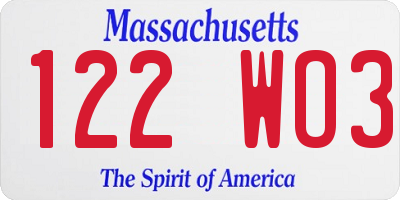 MA license plate 122WO3