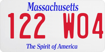 MA license plate 122WO4