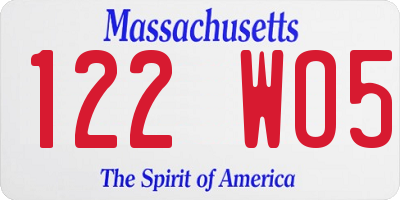 MA license plate 122WO5