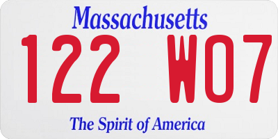 MA license plate 122WO7