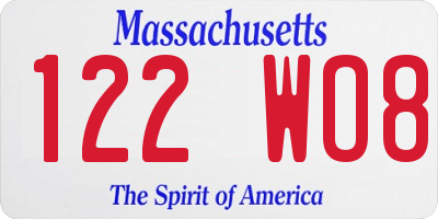 MA license plate 122WO8