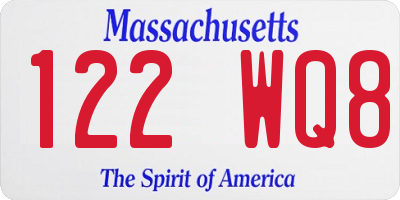 MA license plate 122WQ8