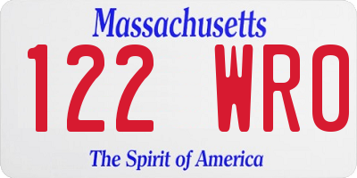 MA license plate 122WR0