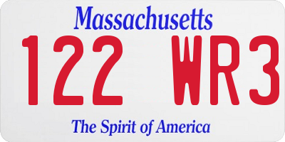 MA license plate 122WR3