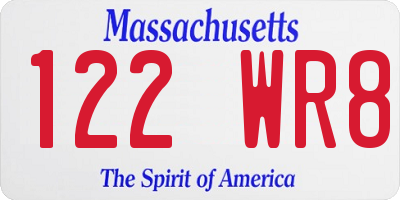 MA license plate 122WR8