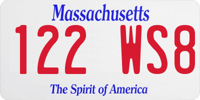 MA license plate 122WS8