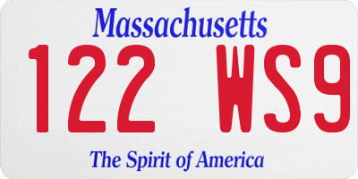 MA license plate 122WS9