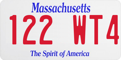 MA license plate 122WT4