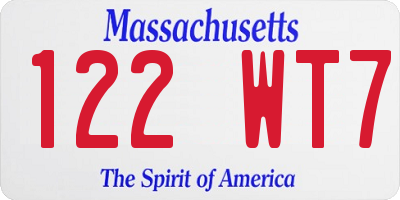 MA license plate 122WT7