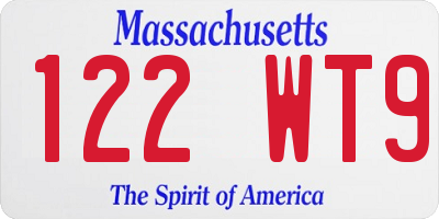 MA license plate 122WT9