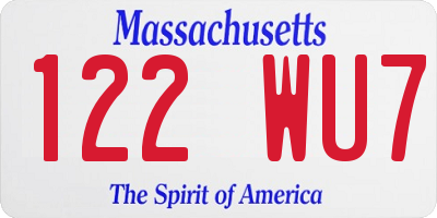 MA license plate 122WU7