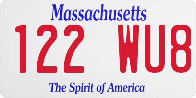 MA license plate 122WU8