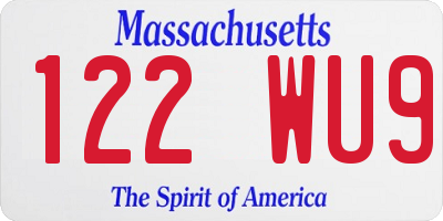 MA license plate 122WU9