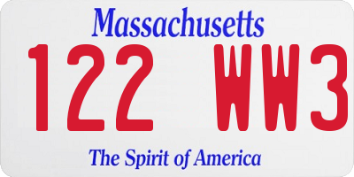 MA license plate 122WW3
