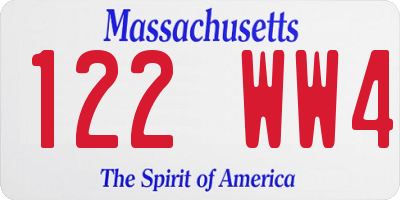 MA license plate 122WW4