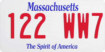 MA license plate 122WW7