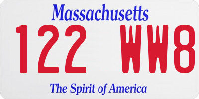 MA license plate 122WW8