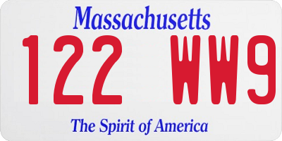 MA license plate 122WW9