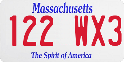 MA license plate 122WX3