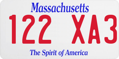 MA license plate 122XA3