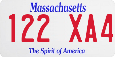 MA license plate 122XA4