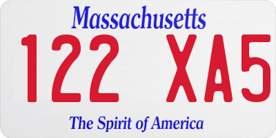 MA license plate 122XA5