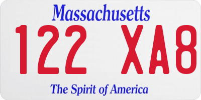 MA license plate 122XA8