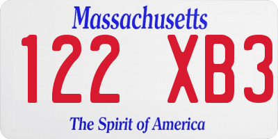 MA license plate 122XB3