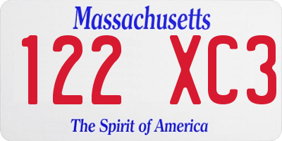 MA license plate 122XC3