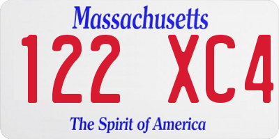 MA license plate 122XC4