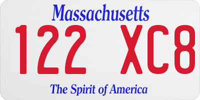 MA license plate 122XC8