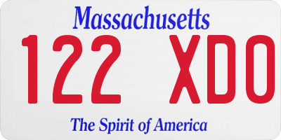 MA license plate 122XD0