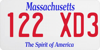 MA license plate 122XD3