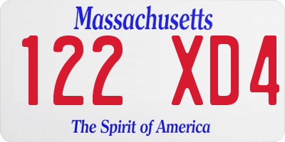 MA license plate 122XD4