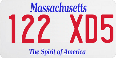 MA license plate 122XD5