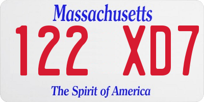 MA license plate 122XD7