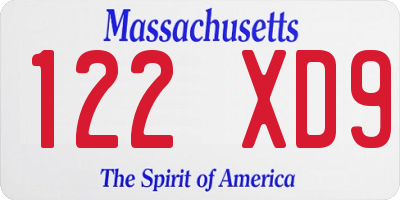 MA license plate 122XD9