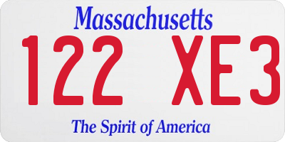 MA license plate 122XE3