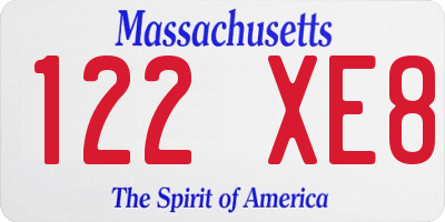 MA license plate 122XE8