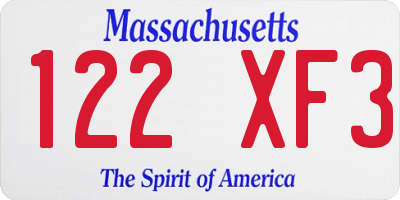 MA license plate 122XF3
