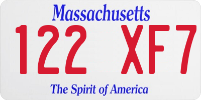 MA license plate 122XF7