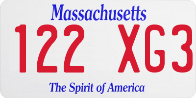 MA license plate 122XG3