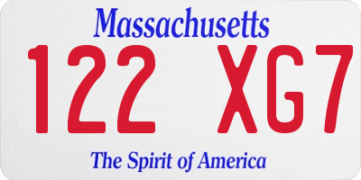 MA license plate 122XG7