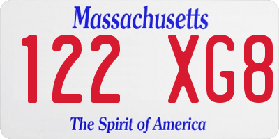 MA license plate 122XG8