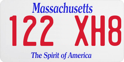 MA license plate 122XH8