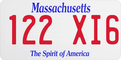 MA license plate 122XI6