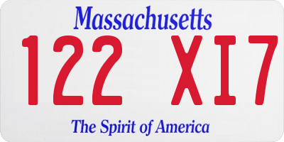 MA license plate 122XI7